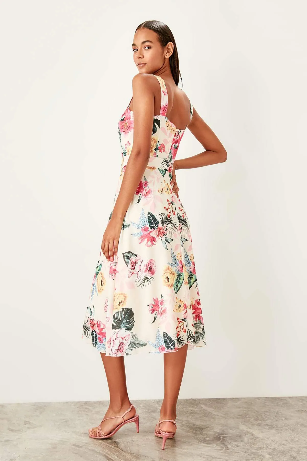 10939 Multi Colour Floral Belted Dress