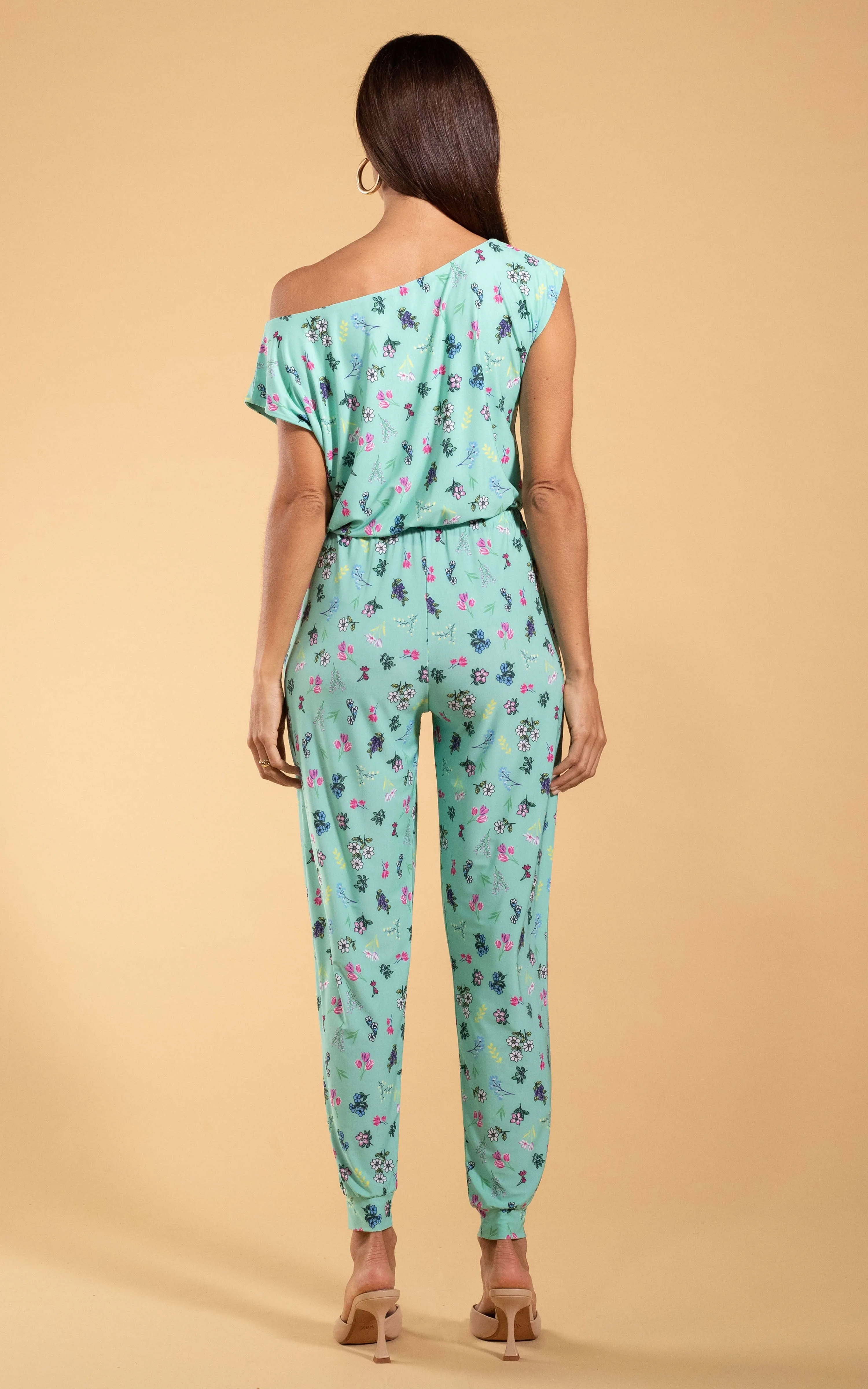 Billie Slinky Jumpsuit in Turquoise Ditsy Floral