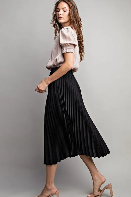 Black Pleated Midi Skirt