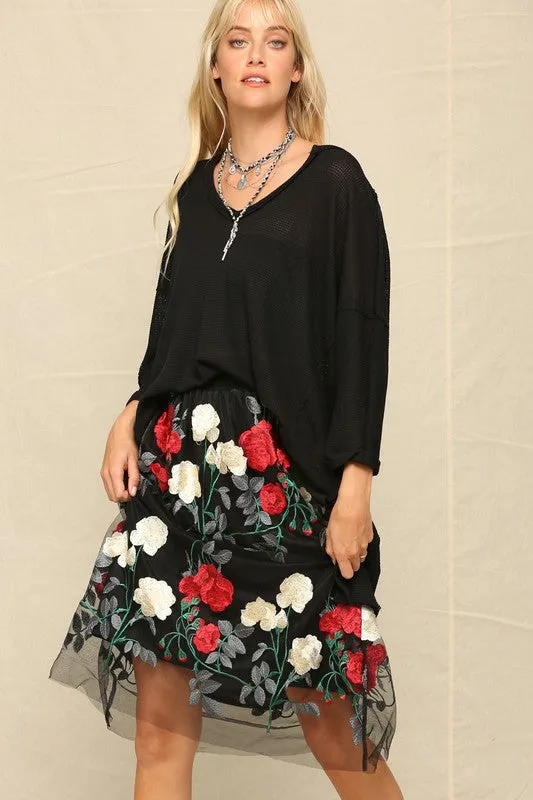 Black The Rose Garden Mesh Skirt