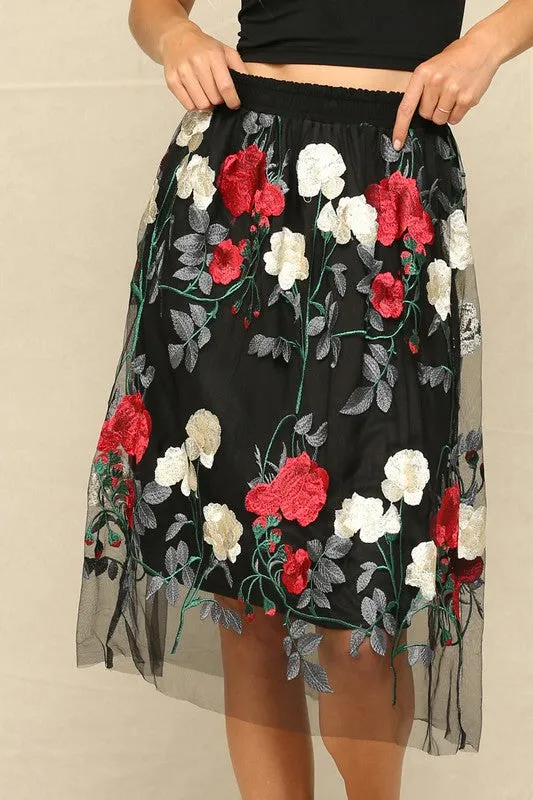 Black The Rose Garden Mesh Skirt