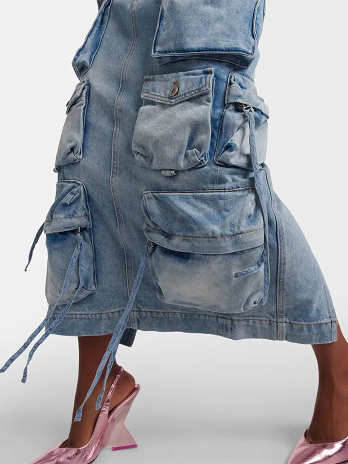 Cargo Skirt With Pockets Designer Style Women's Fashion Slit Midi Jean Skirt