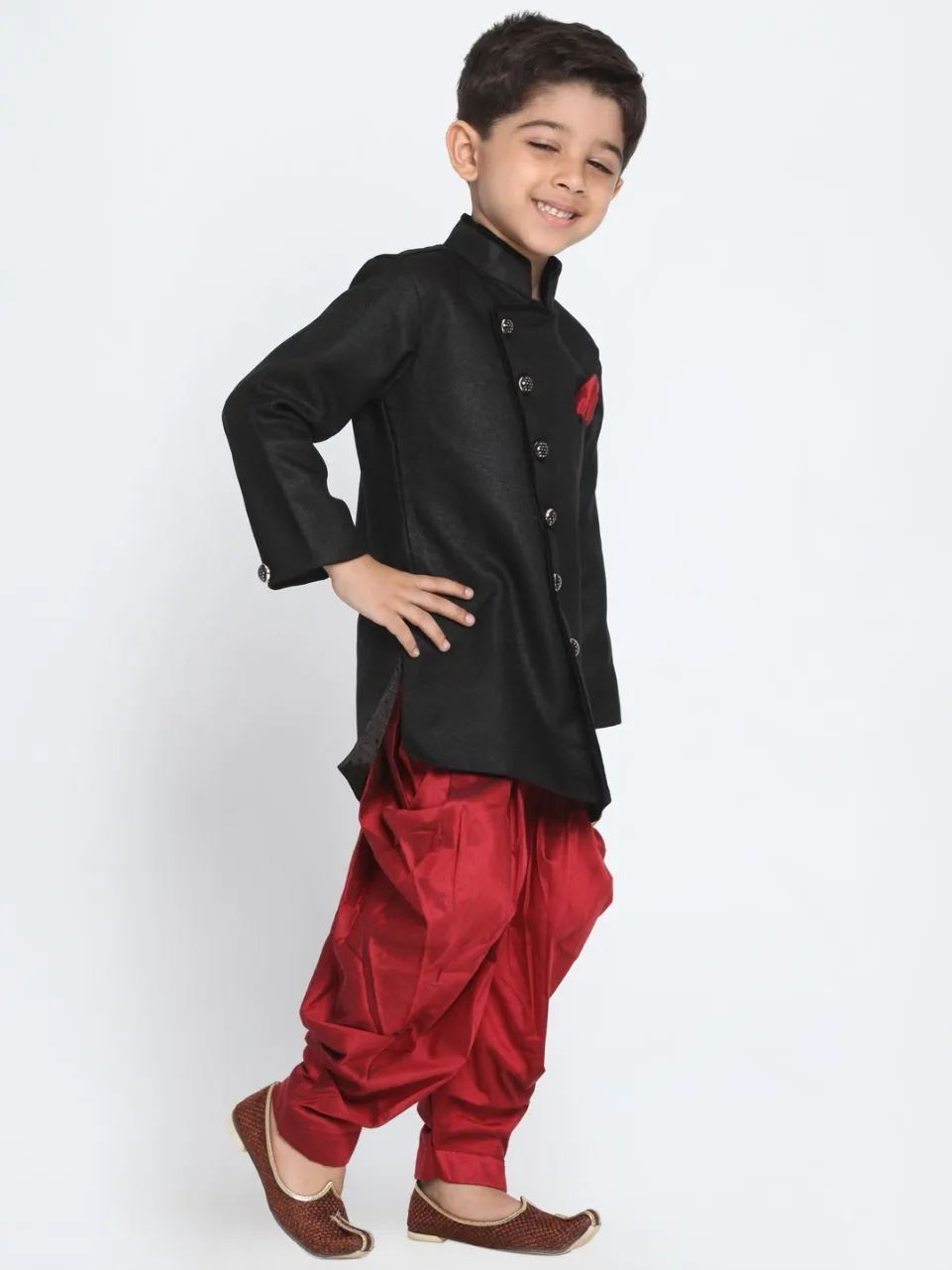 Cotton Blend Sherwani Set With Dhoti Pant for Boys - Vastramay Boys