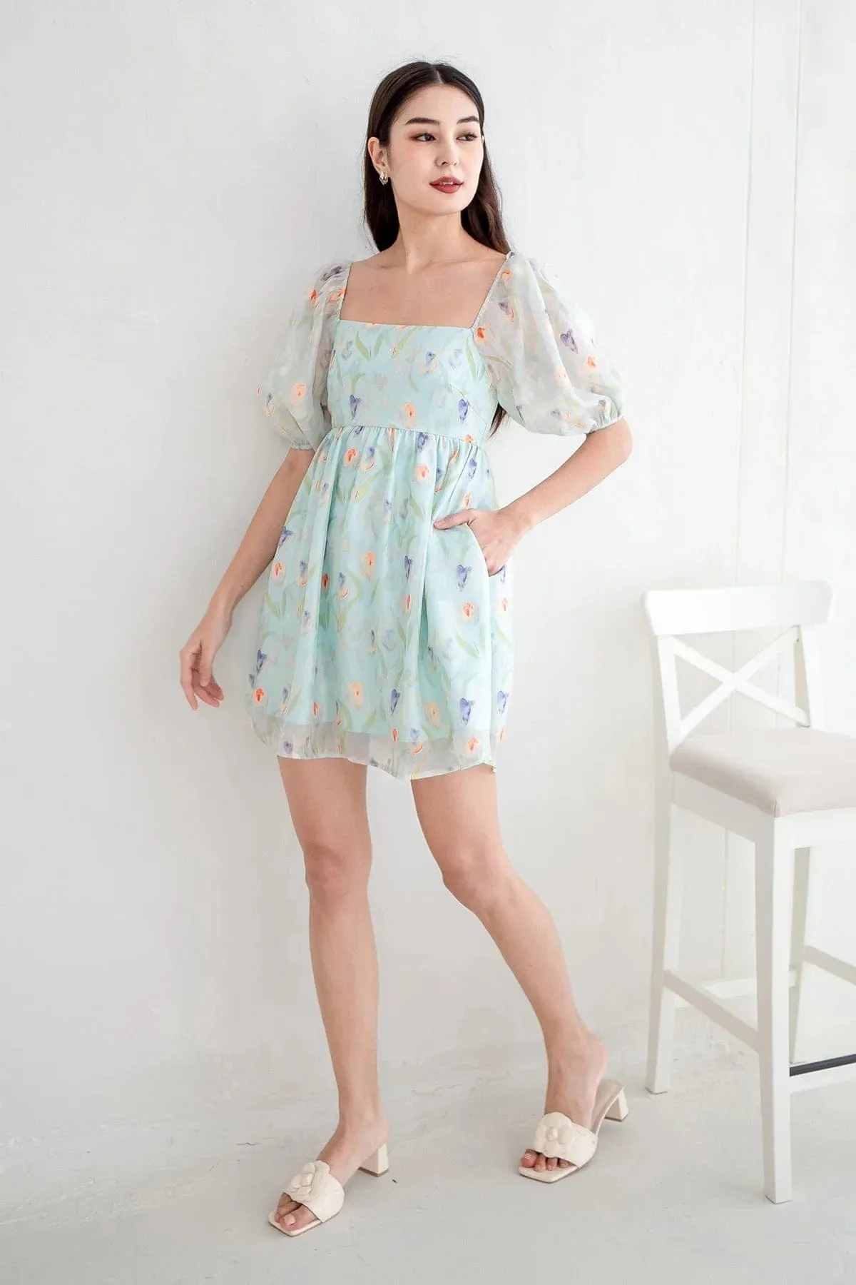 EDEN FLORAL BABYDOLL ROMPER DRESS IN JADE