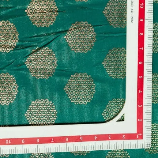 Emerald Green With Golden Geometricla Brocade Fabric