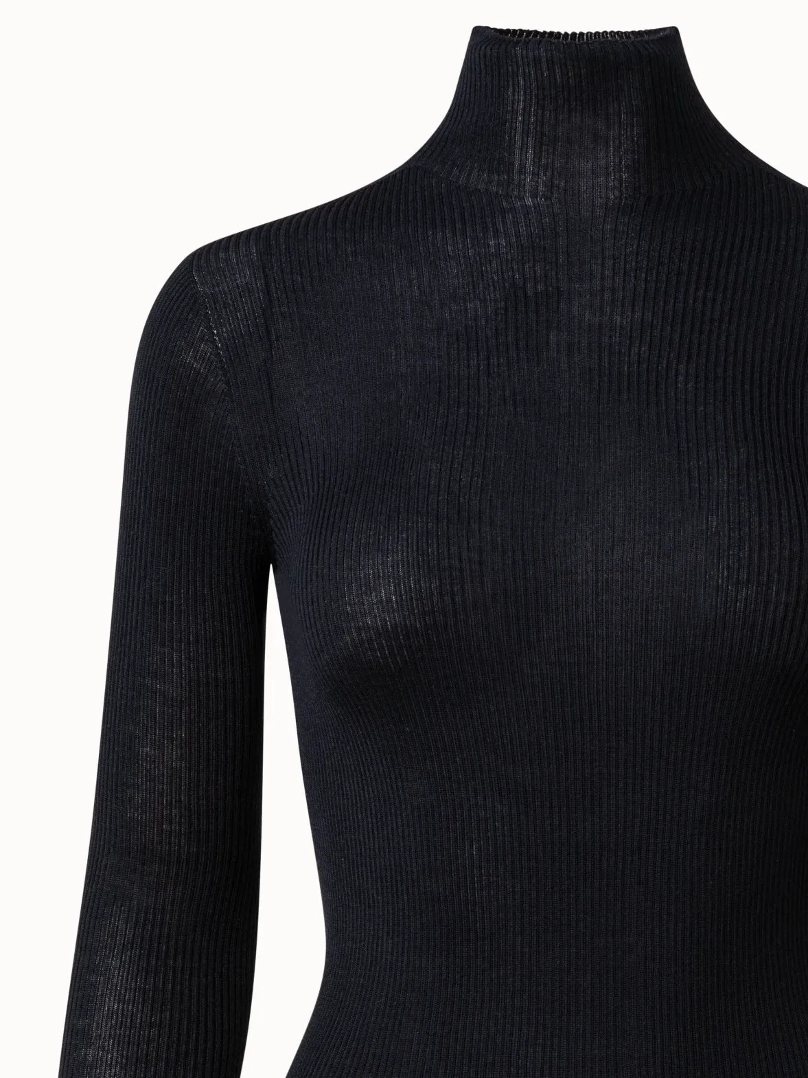 Fine Rib Pullover from Cashmere Silk with Mock Neck