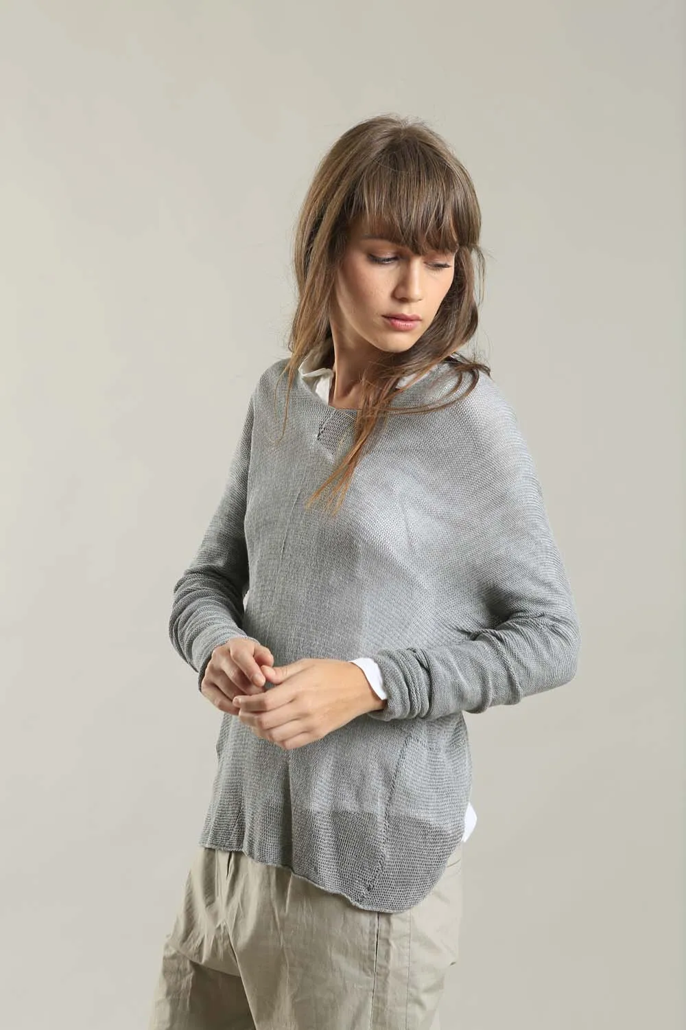 Fog Silver Grey Cross knitted shirt with Long Sleeves