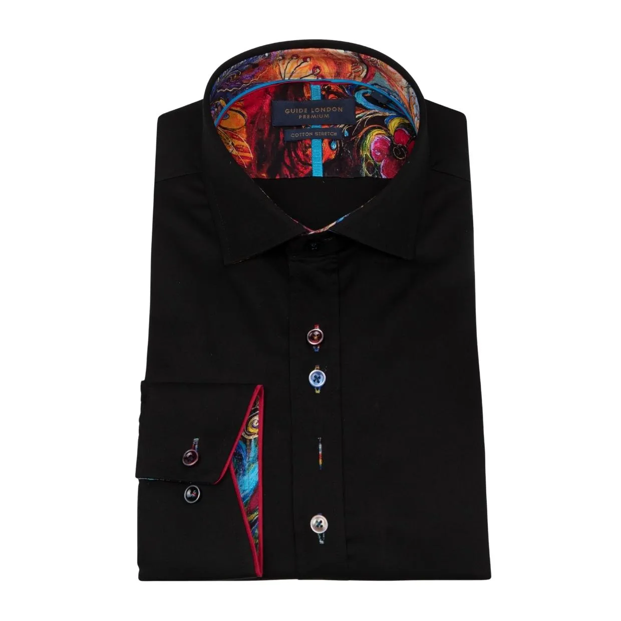 Guide London Cotton Blend Multi-Coloured Buttons Black Shirt