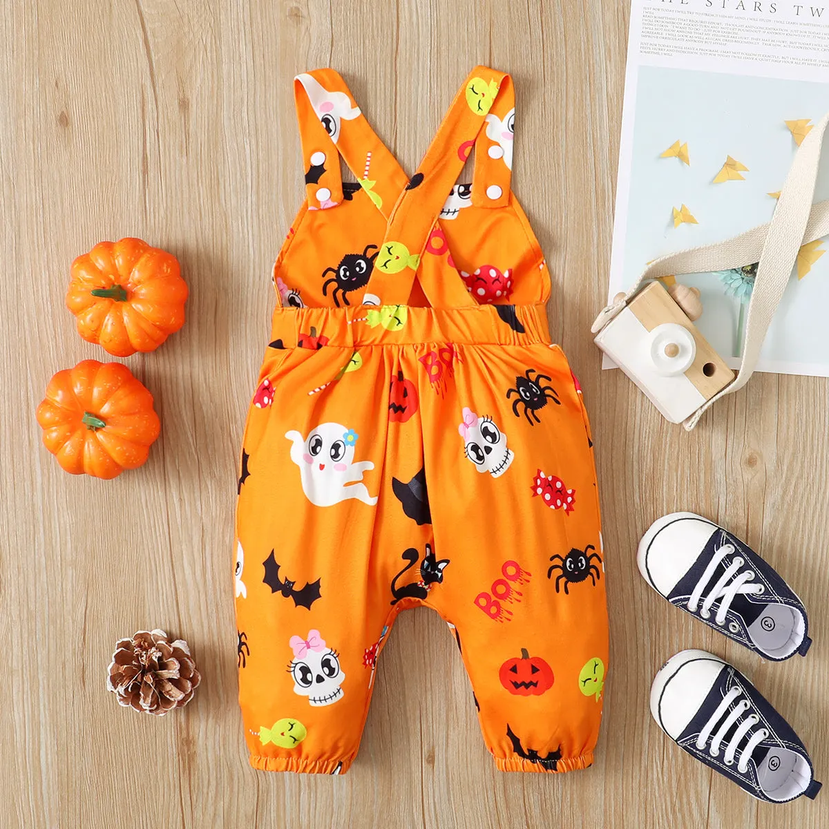 Halloween Baby Suspender Jumpsuits Pumpkin Ghost Bat Baby Rompers Outfits