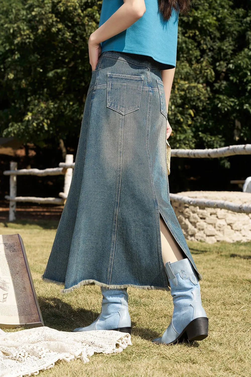 High Waist Long Denim Skirt for Women