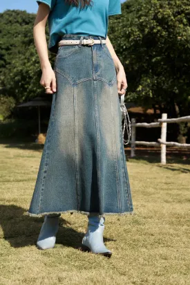 High Waist Long Denim Skirt for Women