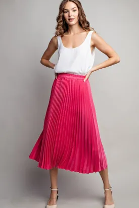 Hot Pink Pleated Midi Skirt