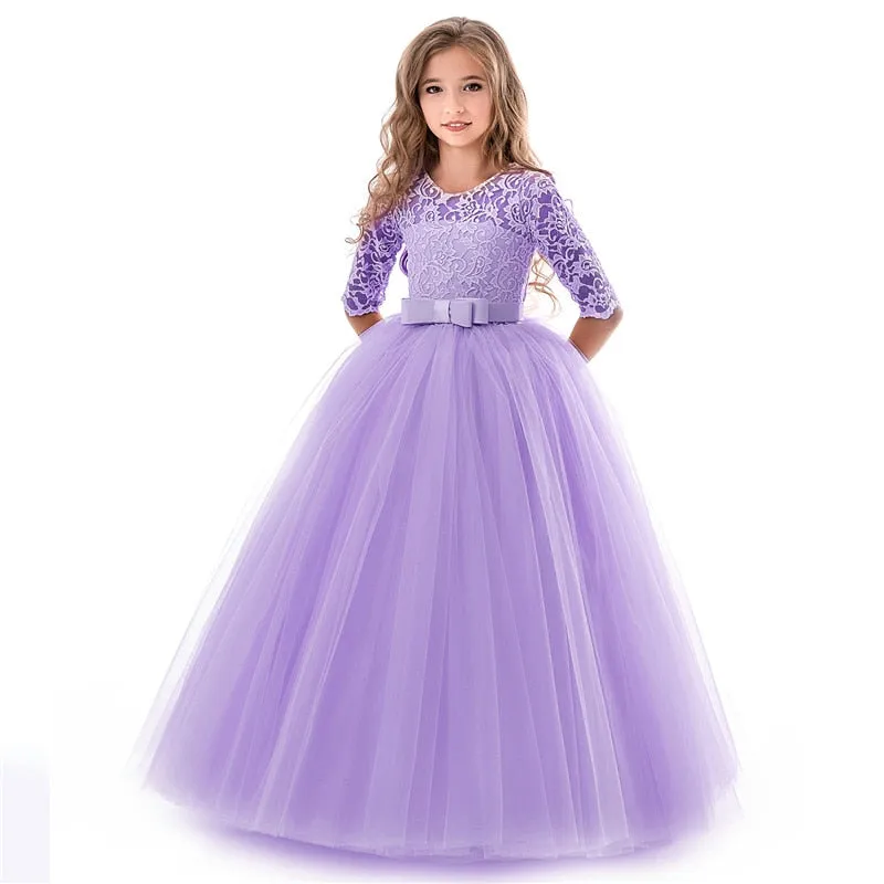 Kid Girls Elegant Flower Princess Long Gown Girls Evening Party Dress - KGD8332