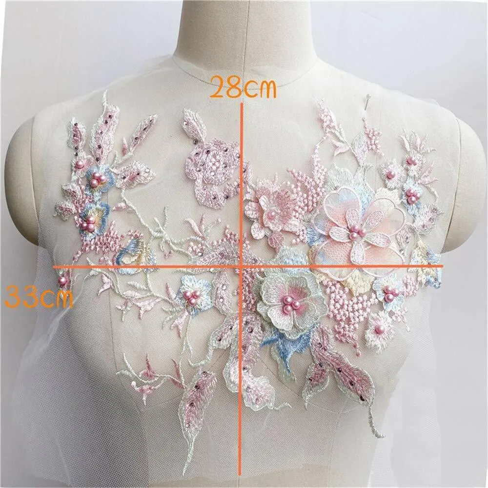 Lace Applique Motif Sewing Applique Patch 3D Embroidered Flowers Decoration