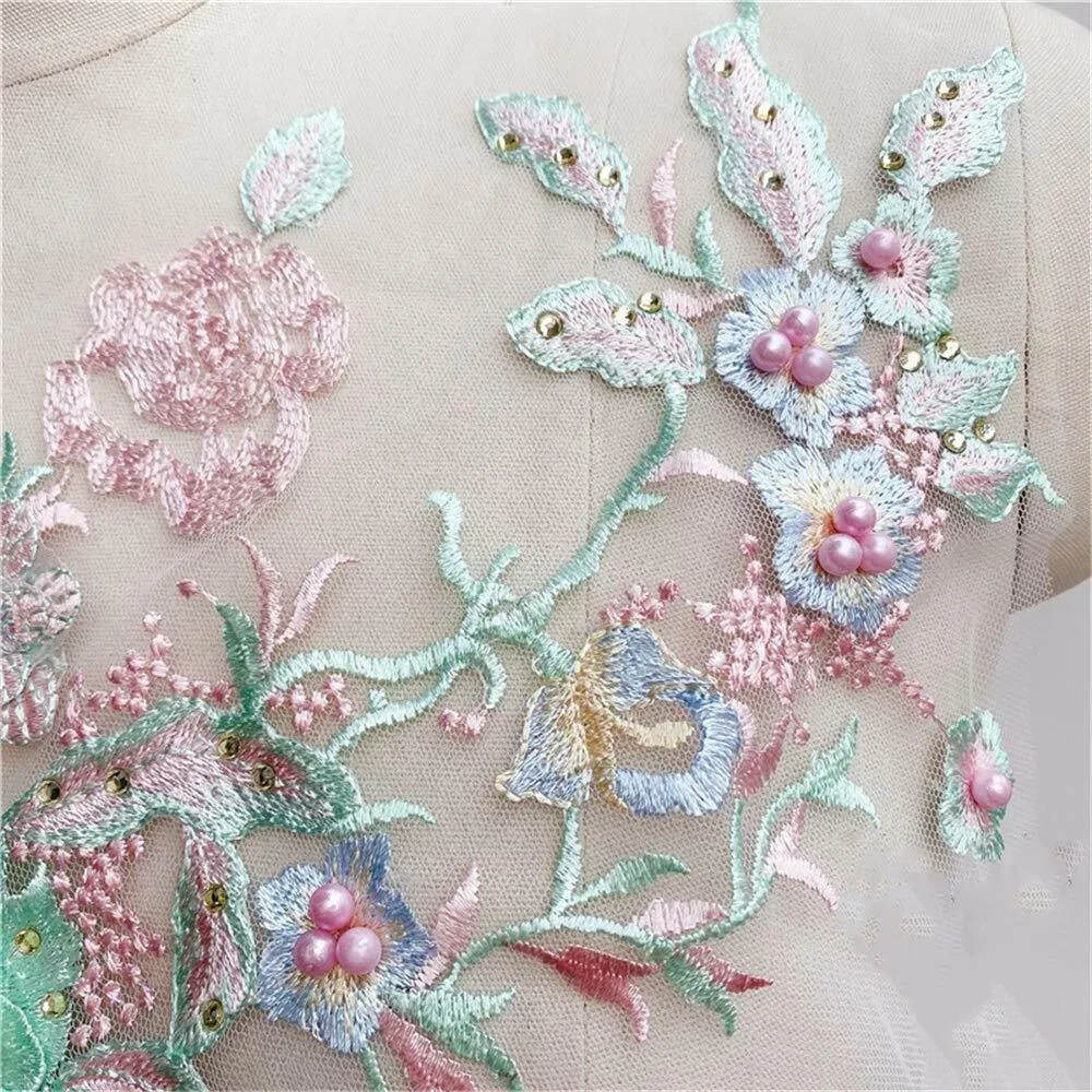 Lace Applique Motif Sewing Applique Patch 3D Embroidered Flowers Decoration