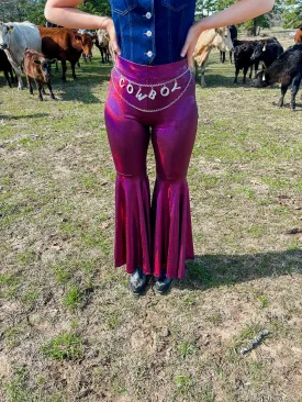 Lainey magenta faux leather bell bottoms