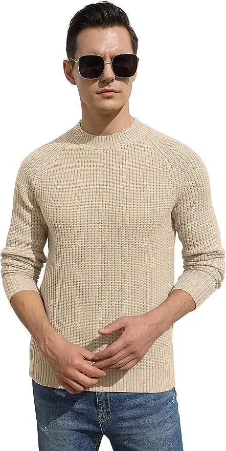 Men's Crewneck Casual Sweater Structured Knit Pullover - Beige