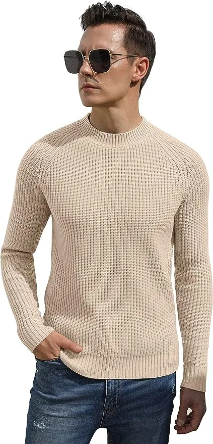 Men's Crewneck Casual Sweater Structured Knit Pullover - Beige