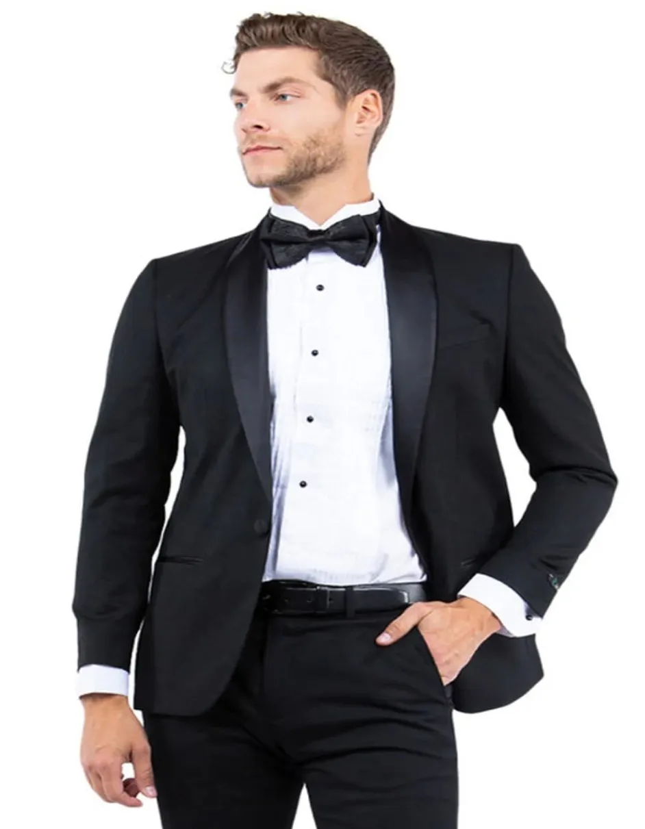 Men's Modern Fit One Button Shawl Lapel Black Tuxedo