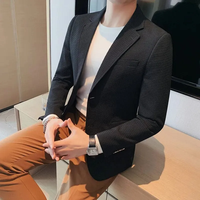 Men's Single Breasted Slim Fit Blazer Waffle Jacket: High-Quality Casual/Formal Suit Coat