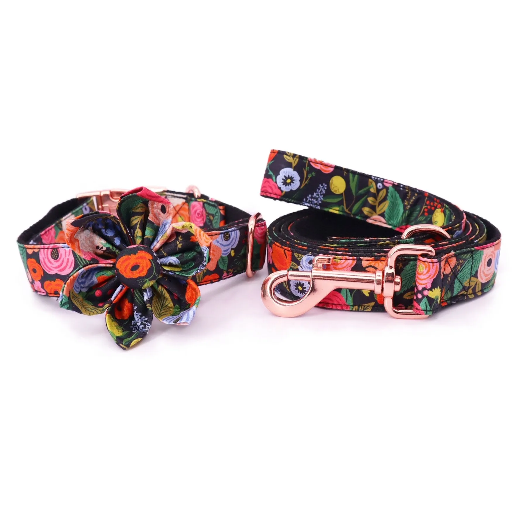 Midnight Floral Flower Unbreakable Collar™ & Leash Set