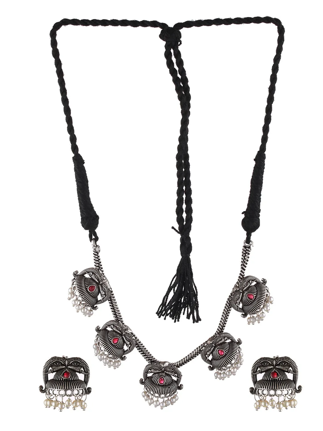 Oxidised Silver-Tone Floral Jewellery Set