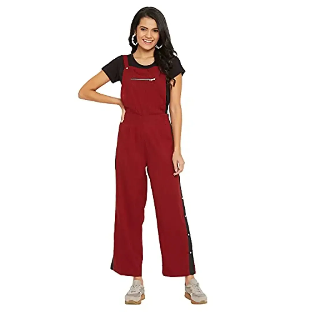 PANIT Women's Solid dungarees with side stripes