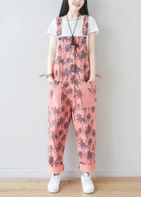 Plus size Pink pockets Print Jumpsuits Spring