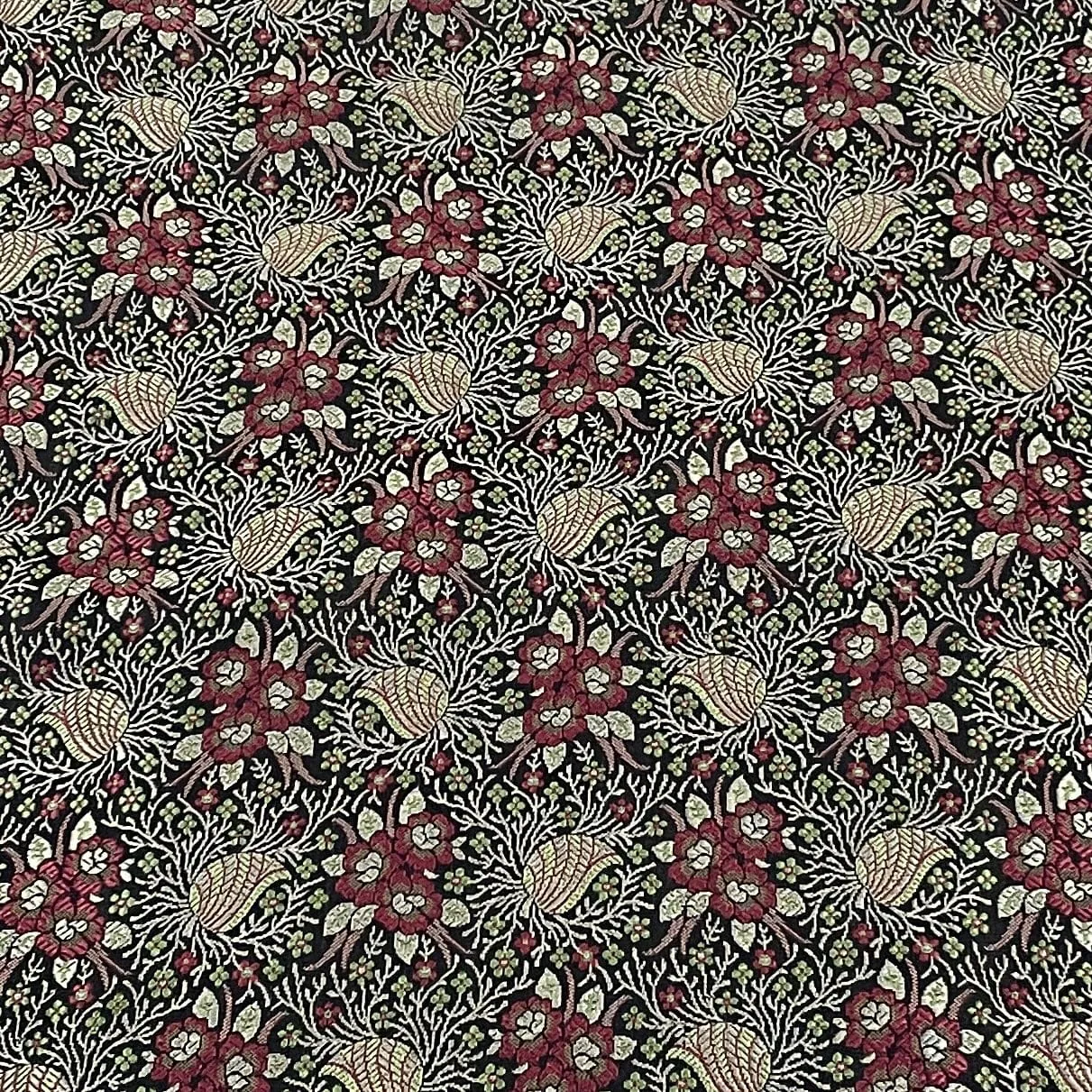 Premium Black Traditional Floral Print Tanchui Jamewar Silk Fabric