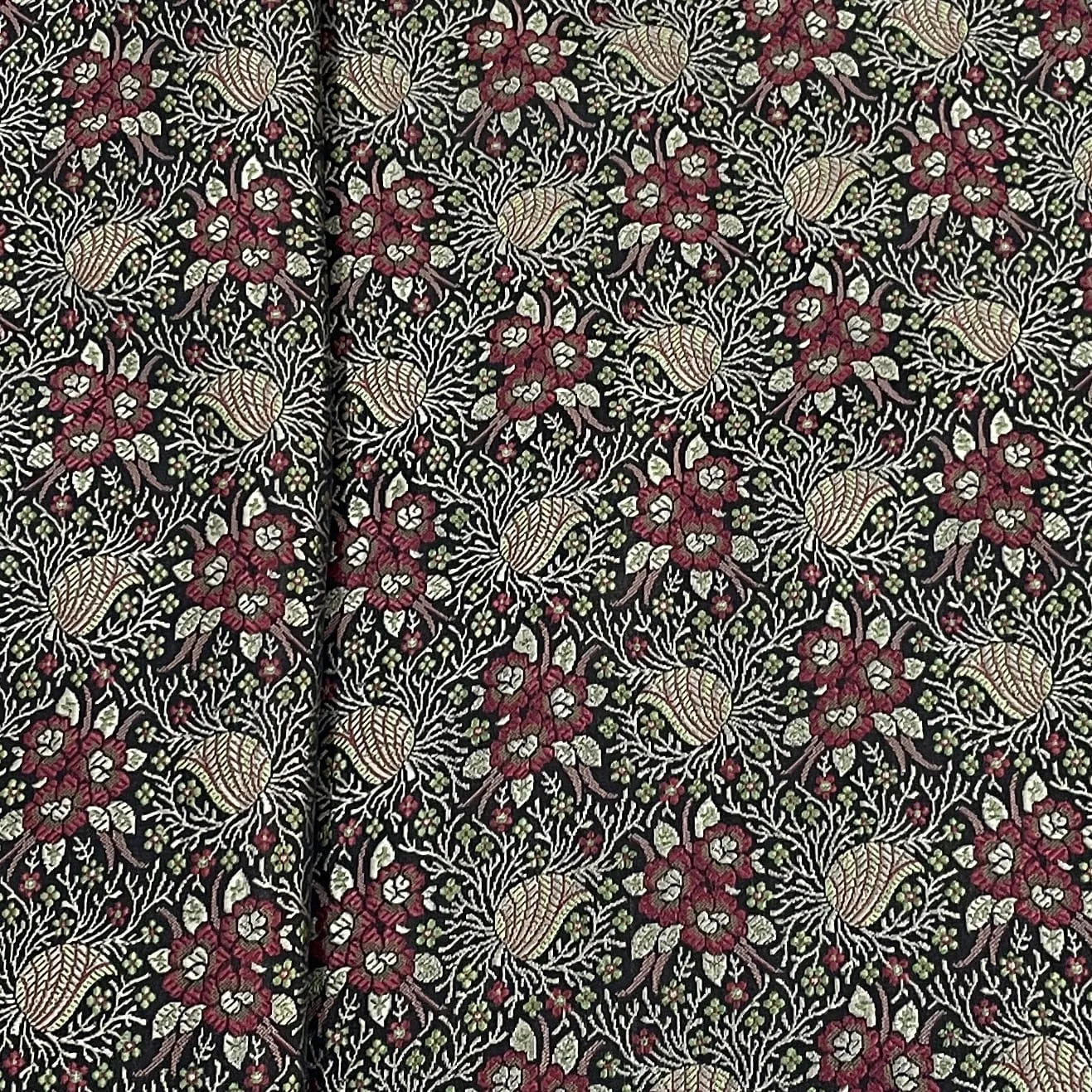 Premium Black Traditional Floral Print Tanchui Jamewar Silk Fabric