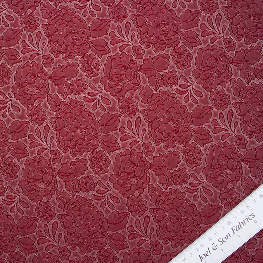 Red & Grey Floral Silk Blend Cloqué