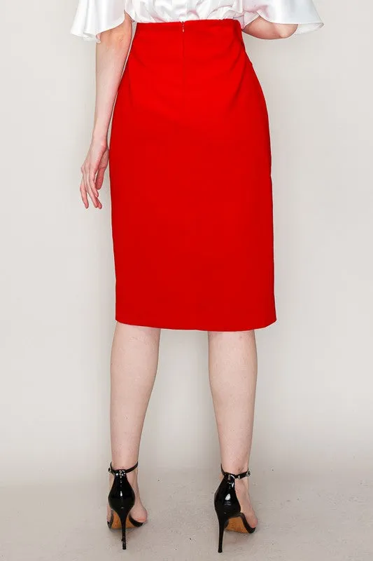 Red High Waist Asymmetric Frill Midi Skirt