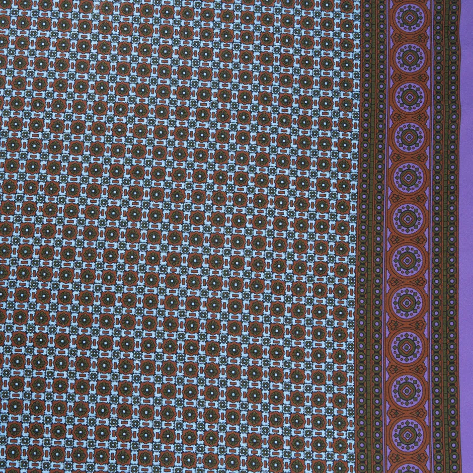 Rich Brown & Blue Geo Printed Pure Silk Twill