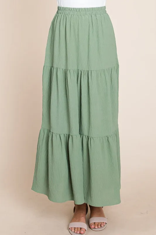 Sage A Woven Yoke Tiered Skirt