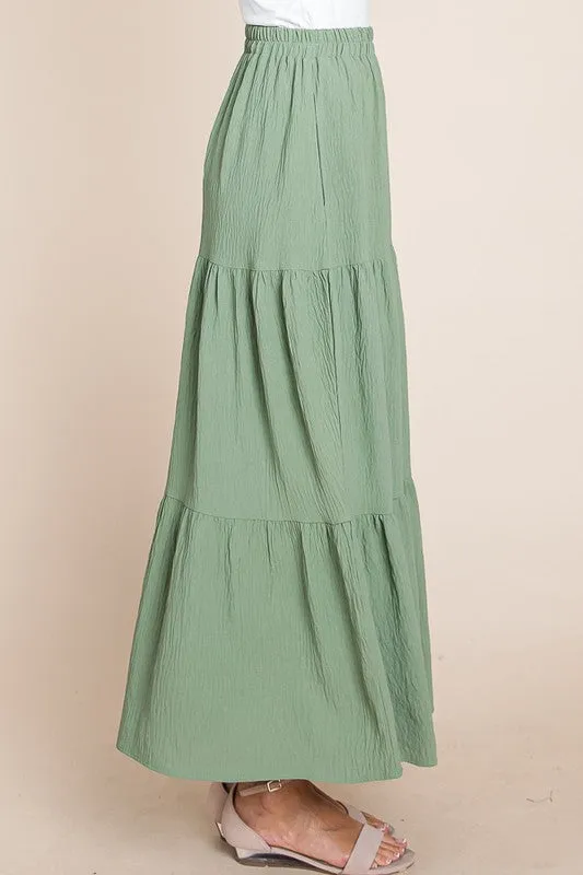 Sage A Woven Yoke Tiered Skirt