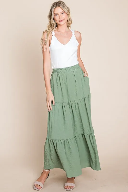 Sage A Woven Yoke Tiered Skirt