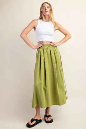 Sage Elastic Waistband Midi Skirt