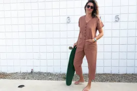 Short Sleeve Light Terracotta Jumpsuit (XS-XL)