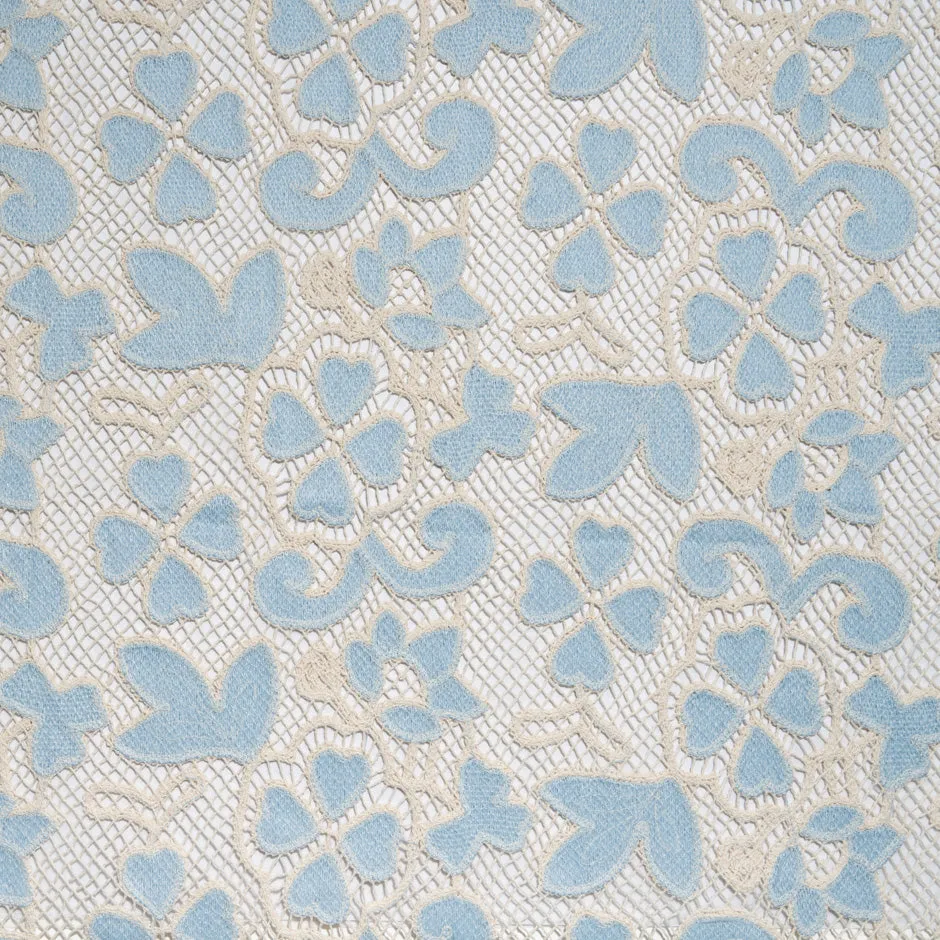 Sky Blue Floral Embroidered Microfibre