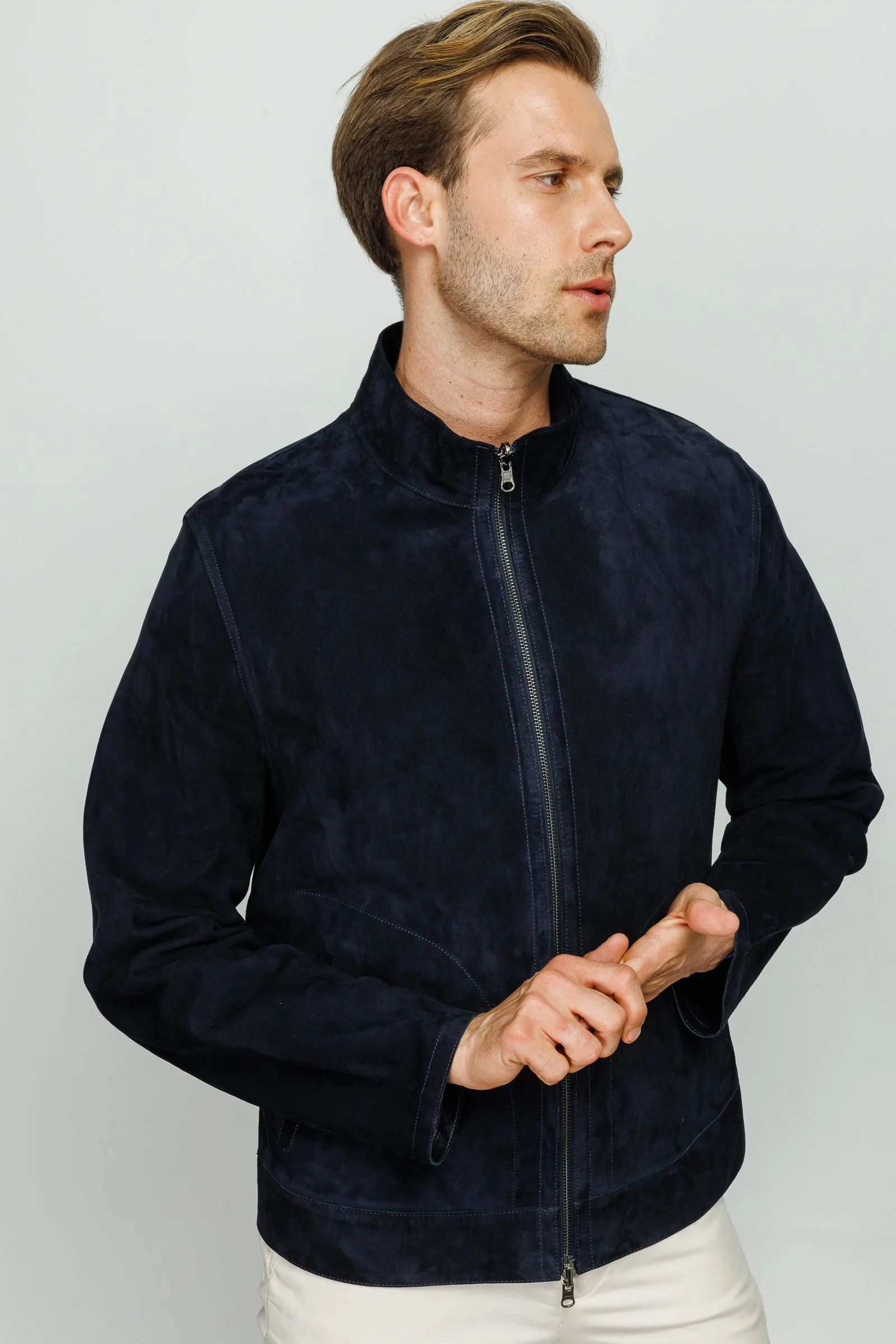 The Alba Navy Leather Men  Jacket