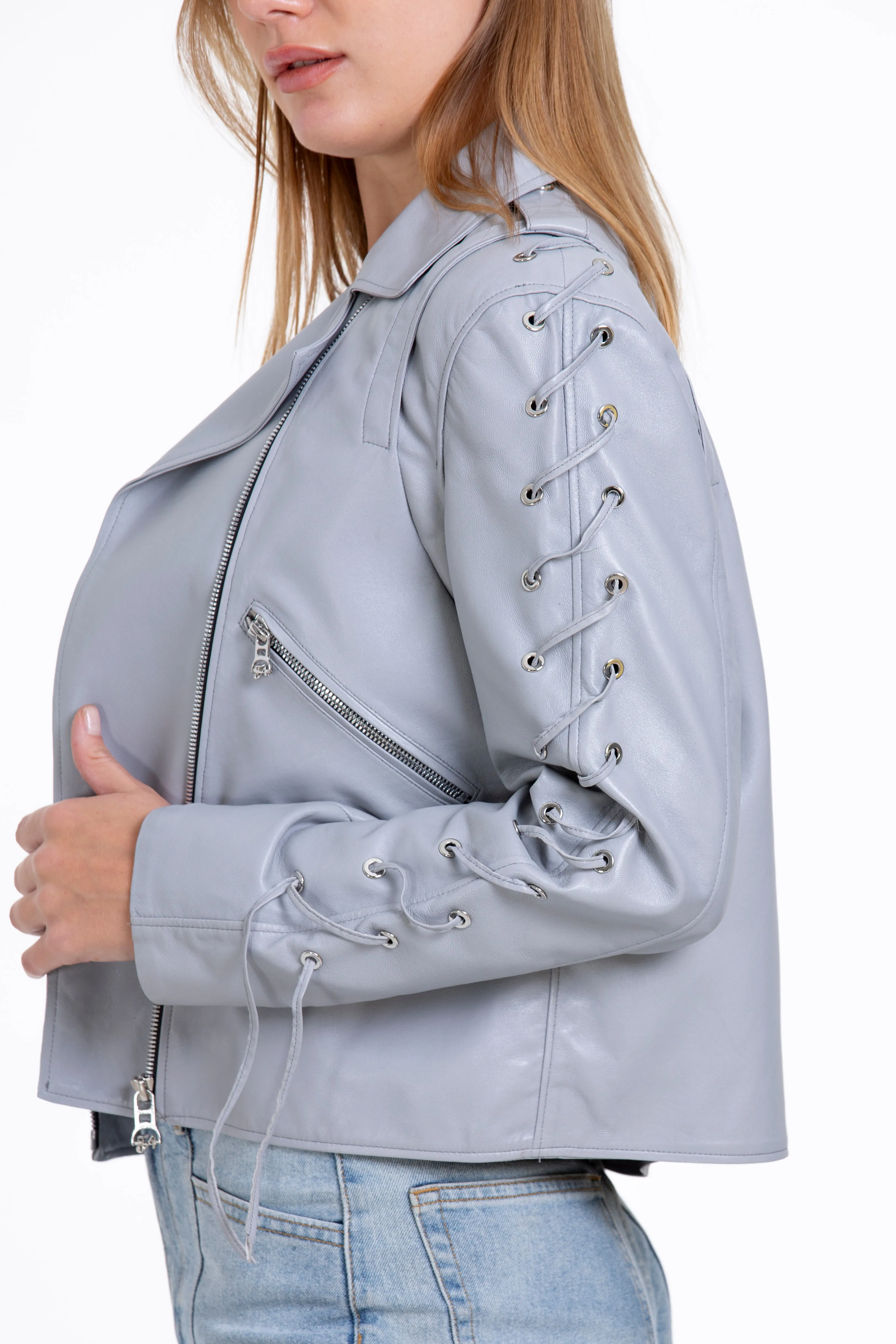 The Isola Leather Gray Women Jacket