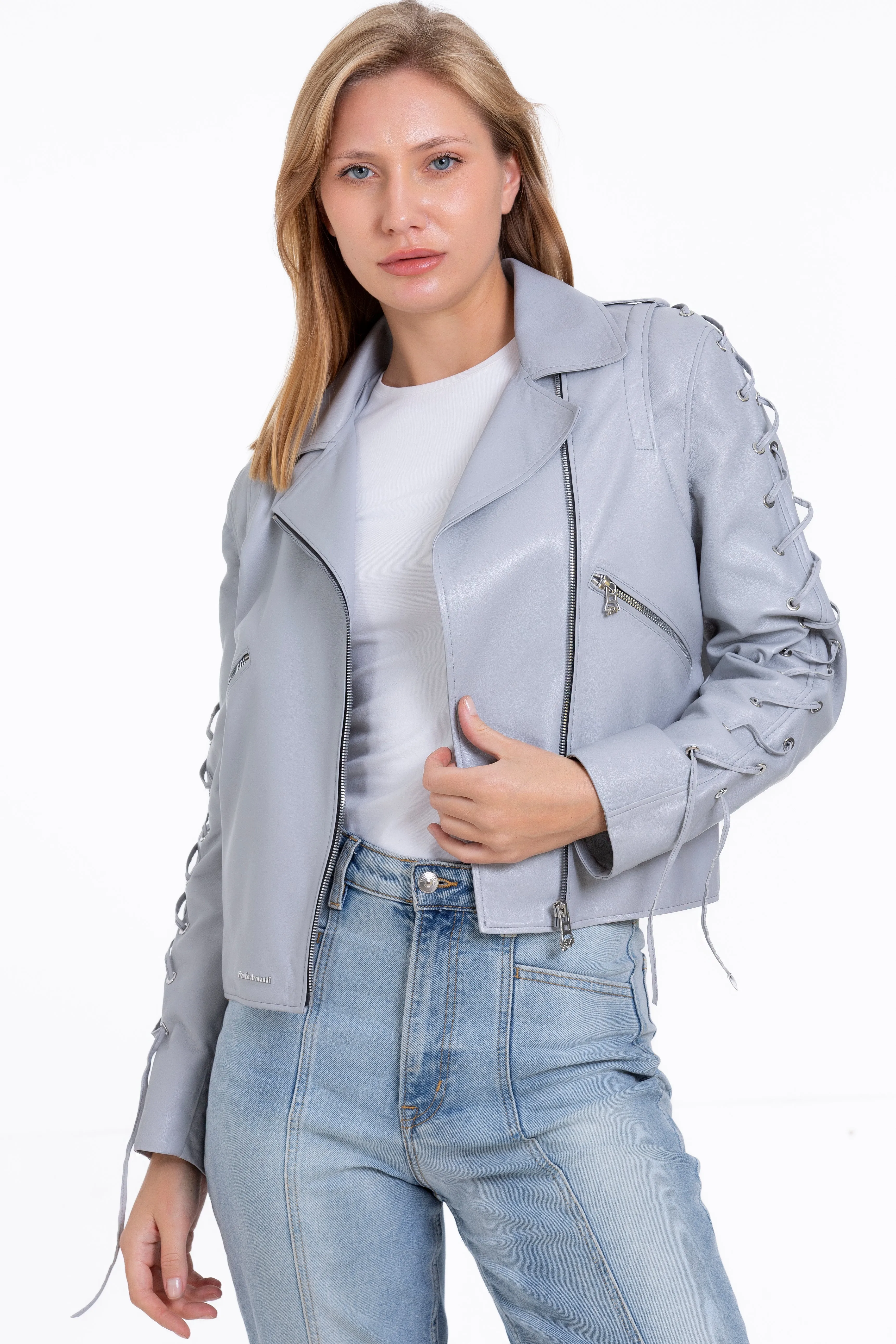 The Isola Leather Gray Women Jacket