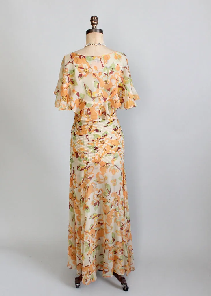 Vintage 1930s Floral Chiffon Summer Party Dress