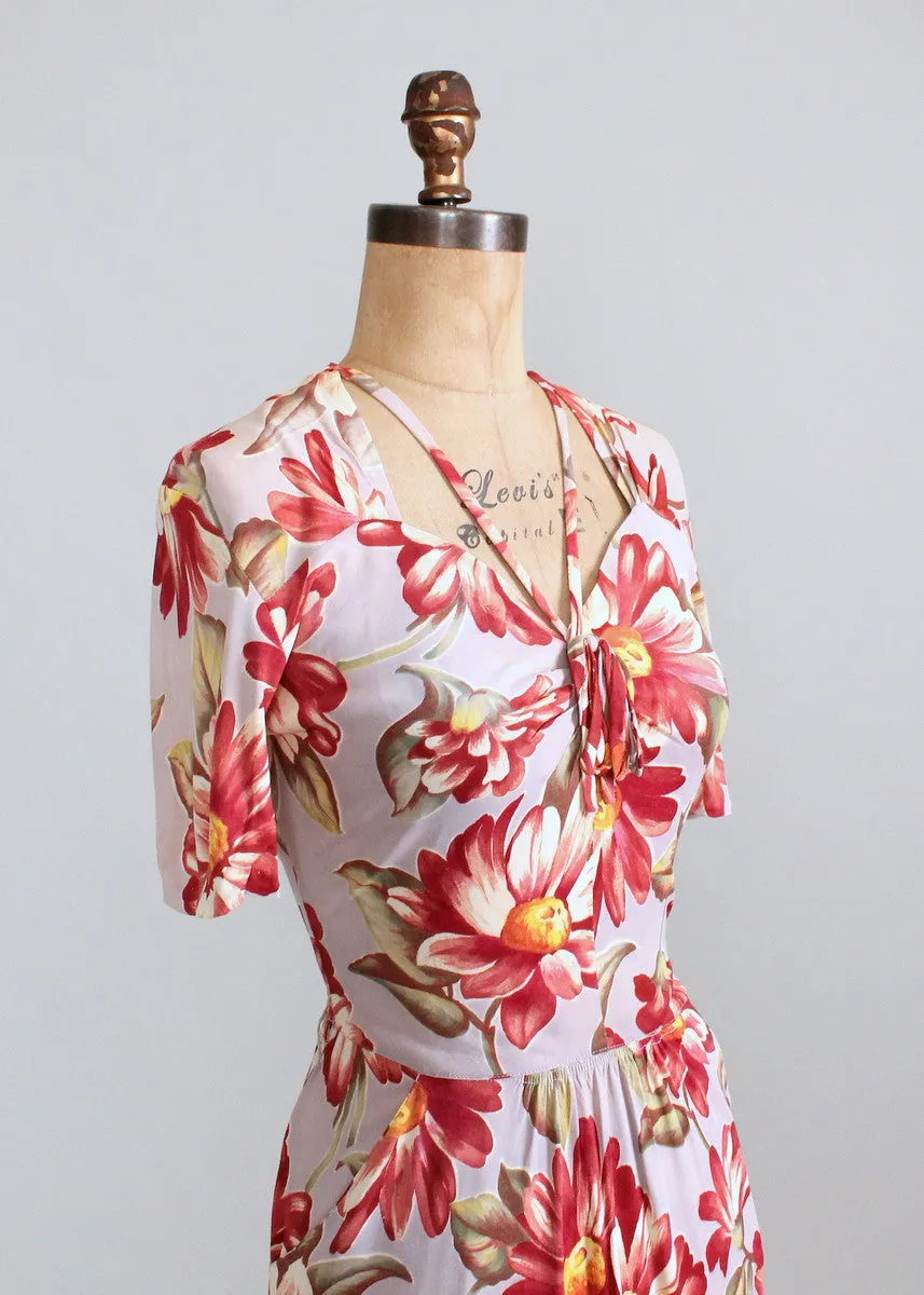 Vintage Early 1940s Floral Rayon Jersey Dress