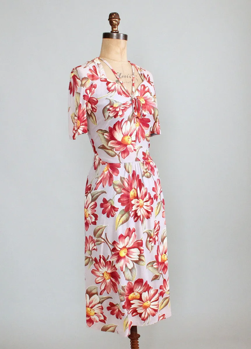 Vintage Early 1940s Floral Rayon Jersey Dress