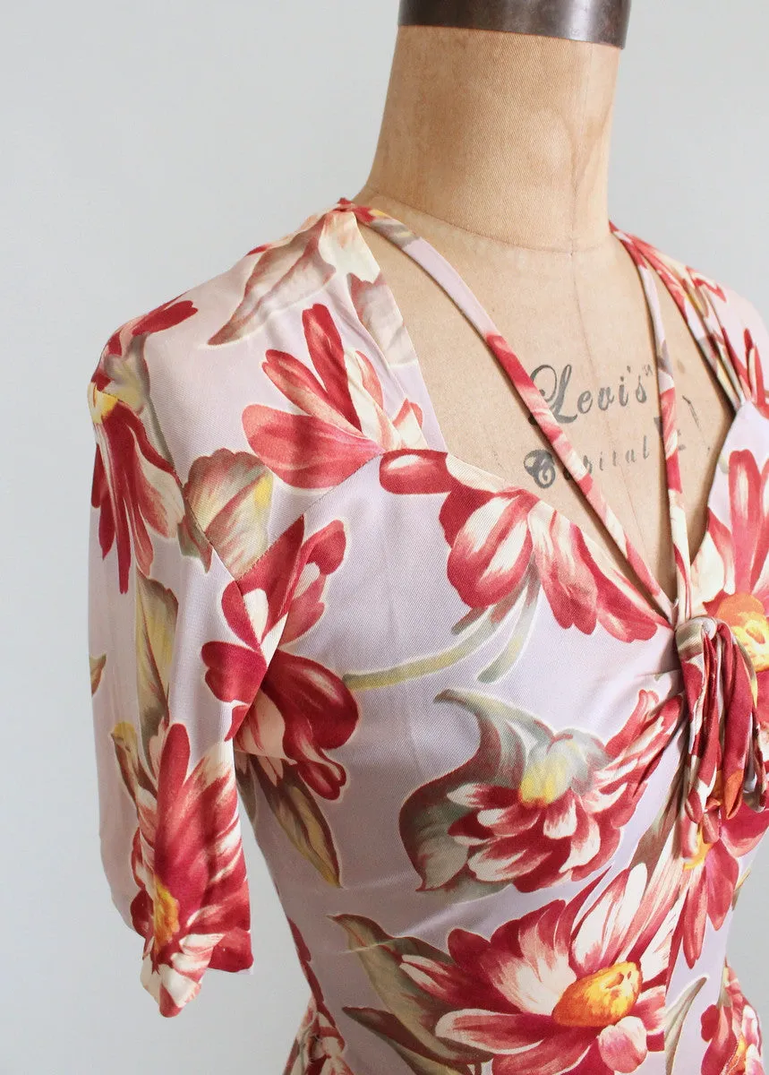 Vintage Early 1940s Floral Rayon Jersey Dress