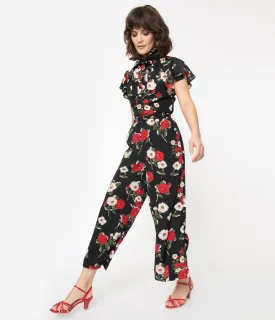 Voodoo Vixen Black & Multi Floral Print Bianca Jumpsuit