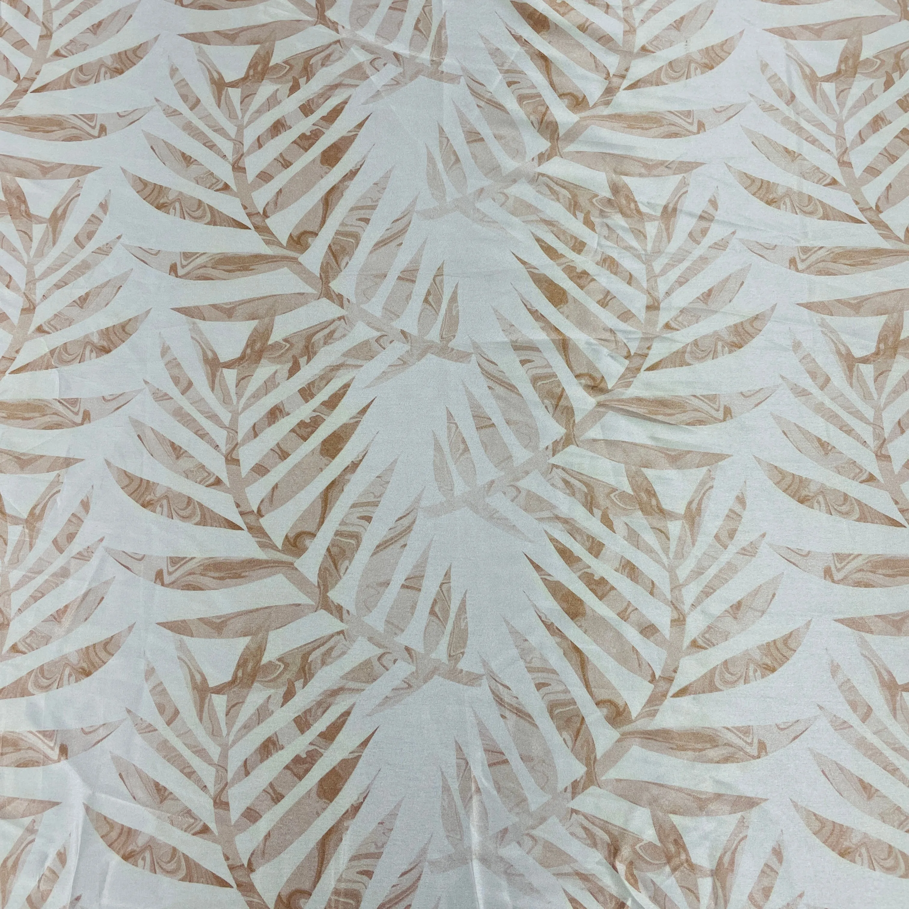 White & Brown Floral Print Semi Satin Fabric