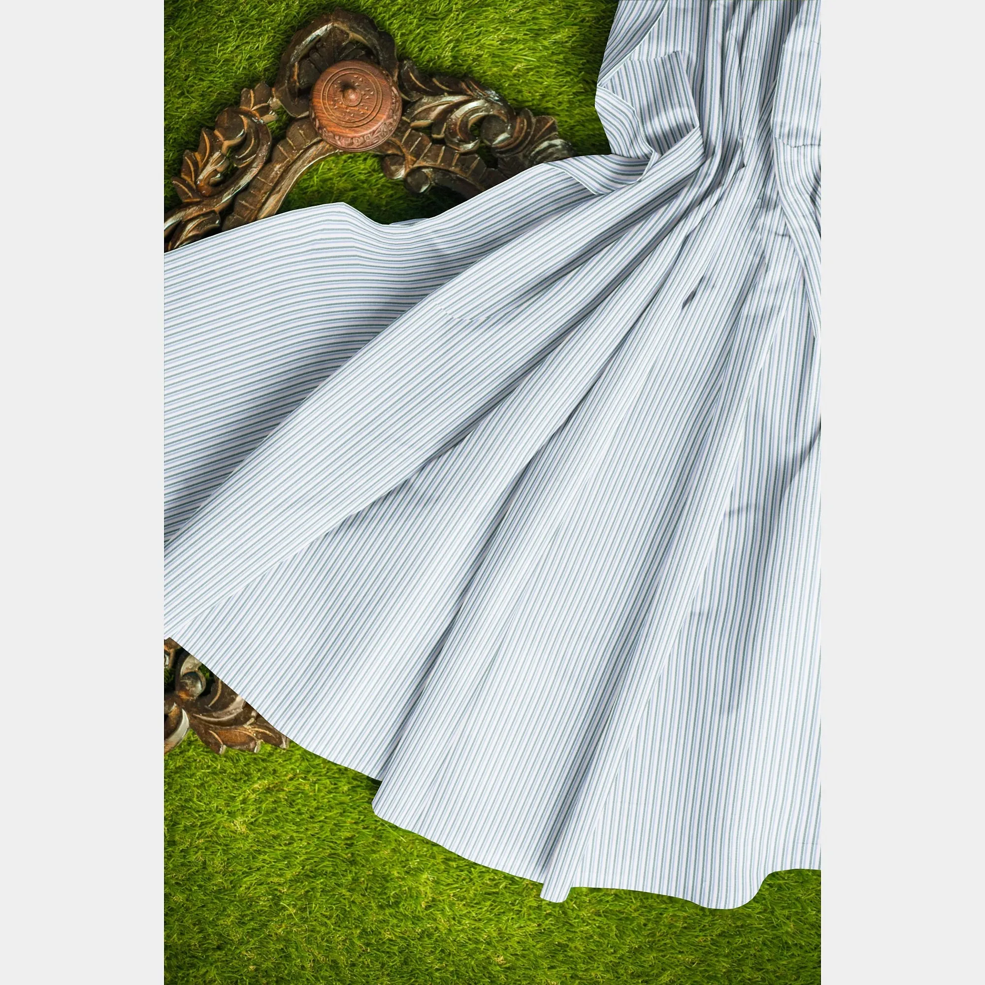 White Blue Stripes Semi Cotton Shirting Fabric