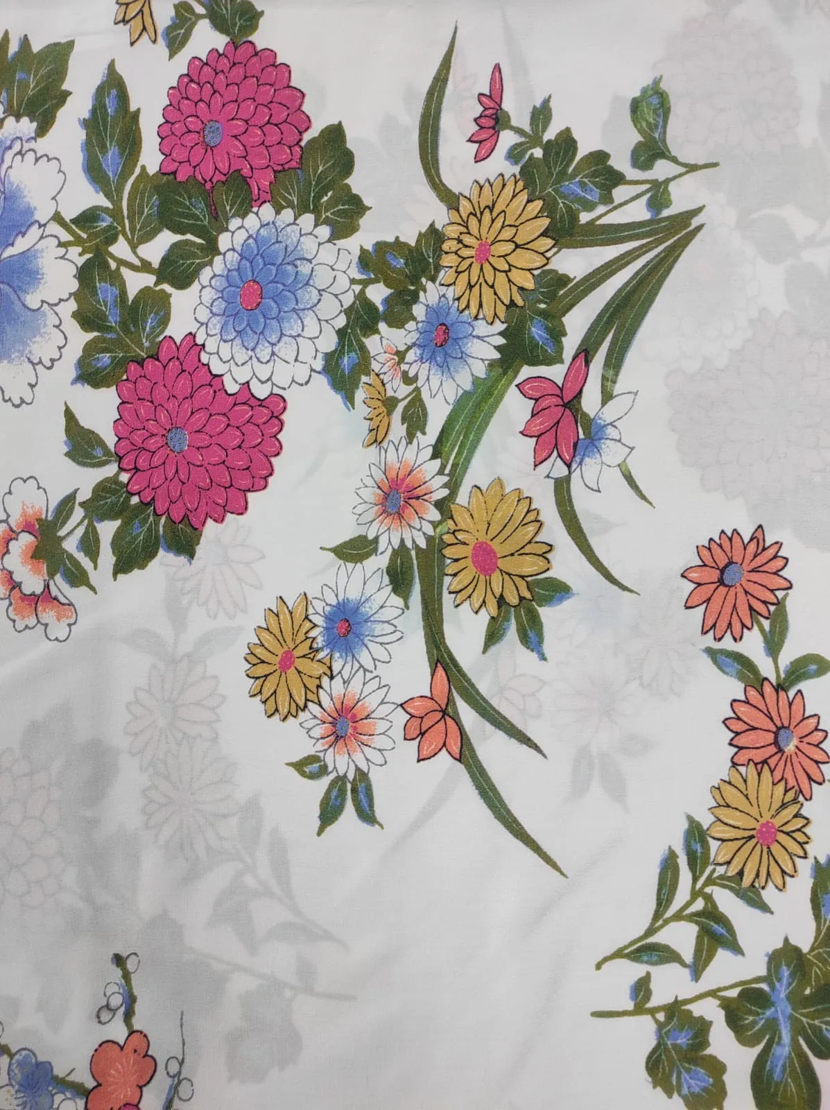 White Floral Crepe Fabric